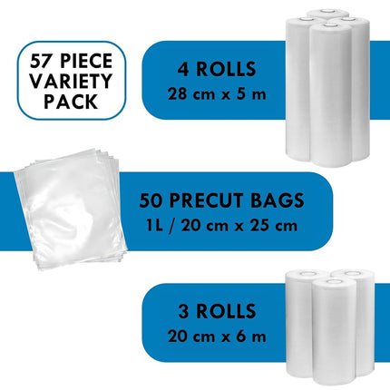 Kenmore Vacuum Sealer Bags & Roll 3 Varieties Pack | Compatible with Precision, FoodSaver, INKBIRD, Russell Hobbs & Wevac Vacuum sealer | BPA-Free Food Storage Bags for Sous-Vide & Meal Prep