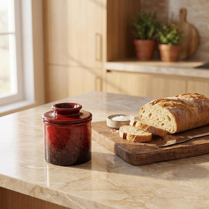 Pottery Butter Keeper Crock Butter Crock Red French Butter Dish Butter Crock for Counter with Water Ceramic French Butter Keeper Bell Shaped Butter Holder to Leave On Counter