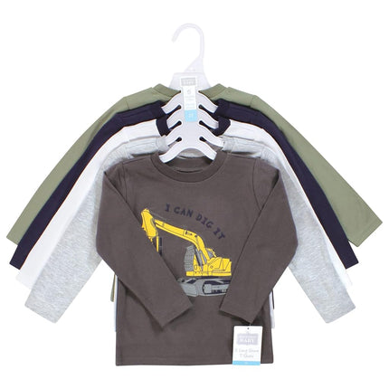 T-shirts à manches longues pour bébés Hudson Baby, motif dinosaure de chantier, 18-24 mois