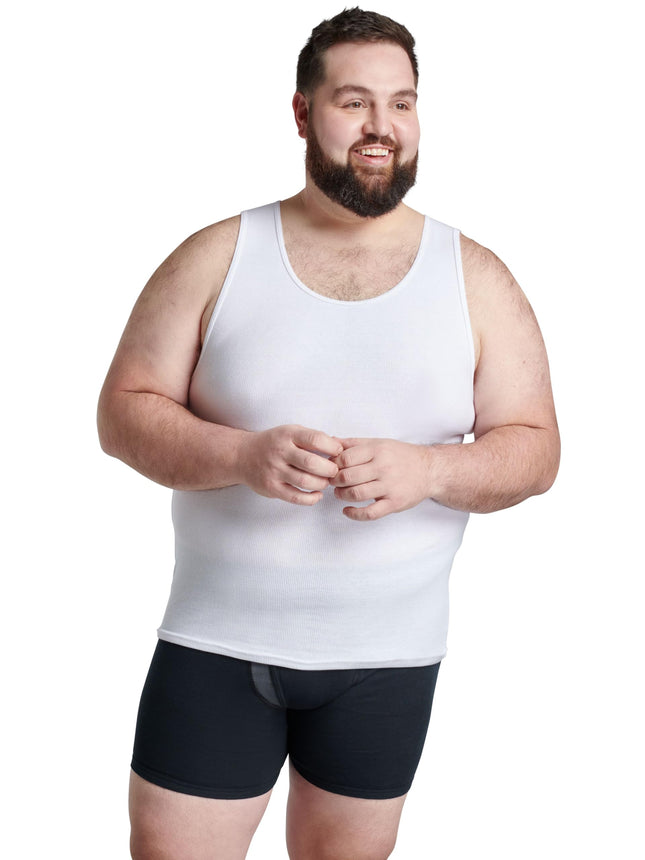 Fruit of the Loom Men's Sleeveless Tank A-Shirt, Tag Free & Moisture Wicking, Ribbed Stretch Fabric Base Layer Top, 6 Pack-White, XXL (Pack of 6)
