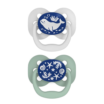 Sucette Advantage Dr. Brown's phosphorescente, apaisant entièrement symétrique avec ampoule en silicone souple, océan bleu, 0-6 m, sans BPA, lot de 2