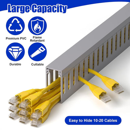 ZhiYo H2in x W1in Server Rack Cable Management Raceway, 99in (6X L16.5in) Cable Raceway Kit, Electrically Safe PVC Open Slot Wire Cover, Cord Hider for Under Desk/Computer/Network Cords, Grey