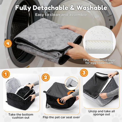 Gimars Reversible Dog Car Seat with Long & Short Plush Seat Cushion for Small/Medium Dogs Up to 18kg, Detachable Washable Anti-Slip Dog Booster Seat with15cm 28D Egg-Crate Foam, Safety Belt, S