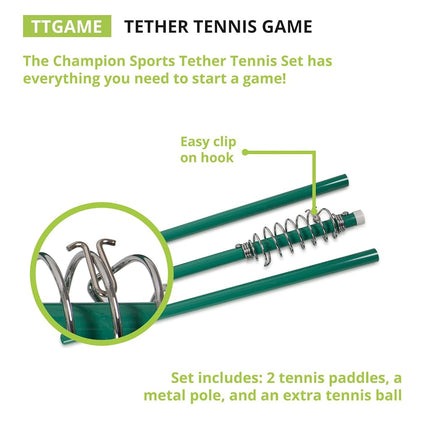 Champion Sports Tetherball Tennis: Swingball Outdoor Lawn Game for Kids, Adults, and Families - Backyard Tether Kit with Tennis Ball and Paddle Set