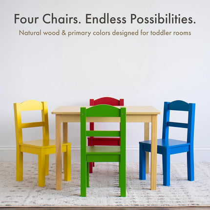 Humble Crew Kids Wooden Table and 4 Chairs Set for Children and Toddlers - Square Activity Table & Chair Set for Arts, Crafts and Snack Time - Natrual Wood/Red/Green/Blue/Yellow