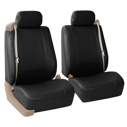 FH GROUP Front Set Faux Leather Car Seat Covers Low Back Seat with Removable Headrest, Universal Fit, Airbag Compatible Car Seat Cover for SUV, Van, Black