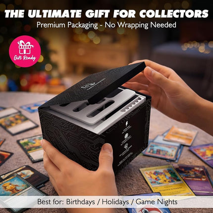 Card Scanner Stand with LED Light for TCG & MTG Sports Cards - Hands-Free Phone Mount for ManaBox - Scans Sleeved Cards (20x Sleeves Included) - Foldable Organizer with Premium Gift Box