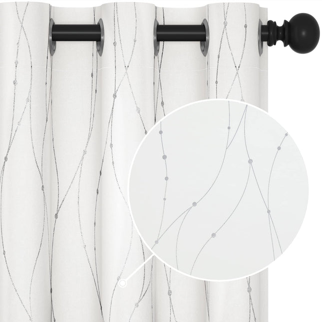 Deconovo Blackout Curtains - Silver Wave Dots Prin