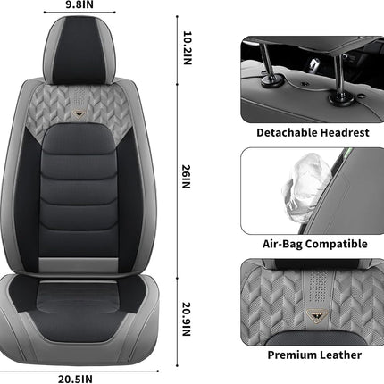 FLORICH Car Seat Covers, Leather Seat Covers, Front Seat Covers 2PCS,Waterproof Car Seat Protector, Auto Driver Seat Covers Accessories Fit for Most SUV Trucks(Gray&Black, Front Pair)