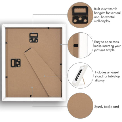 Americanflat 8x10 Picture Frame with Shatter-Resistant Glass - Use as 5x7 Frame with Mat or Display 8x10 Photo Without Mat - Soho Collection - Deep Molding Picture Frames for Tabletop or Wall - White