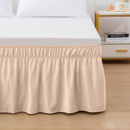 Elegant Comfort Three Fabric Sides Wrap Around Elastic Style Solid Bed Skirt, Easy On/Easy Off Dust Ruffled Bed Skirts 16 Inch Tailored Drop, Wrinkle and Fade Resistant