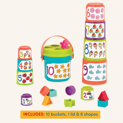 Battat Stacking Cups Shape Sorter, Sort & Stack Nesting Cups Set, Toddler