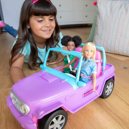 Barbie Off-Road Vehicle, Purple with Pink Seats and Rolling Wheels, 2 Seats, Gift for 3 to 7 Year Olds