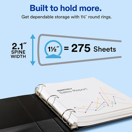 Avery 1.5 inch Economy View 3 Ring Binder, Round Ring, Holds 8.5" x 11" Paper, 12 Black Binders (05725)