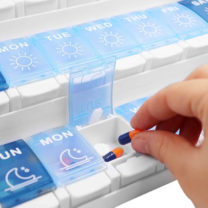 KMINA - Weekly Pill Organizer 3 Times a Day, Pill Box 7 Day 3 Times a Day, Pill Organizer Weekly, Medicine Organizer Box, Extra Large Pill Organizer, Vitamin Organizer Container - Made in Europe