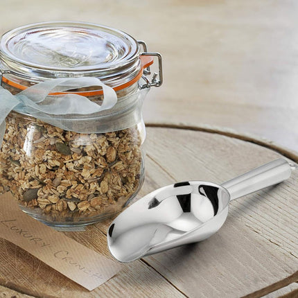 Mini Ice Scoop Set of 6, E-far 3 Ounce Stainless Steel Kitchen Utility Scoops, Ideal for Candy/Ice Cube/Flour/Sugar/Coffee Bean/Protein Powder, Food Grade & Anti Rust, Easy Clean & Dishwasher Safe