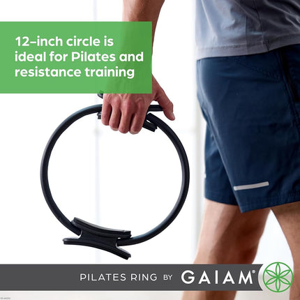 Gaiam - Fitness Circle - Pilates Ring, Lightweight & Durable Foam Padded Handles, Flexible Resistance Gear for Arms, Thighs/Legs & Core, 12 Inch, Black