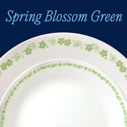 Corelle Vitrelle 18 Piece Glass Dinnerware Sets, Service for 6, Triple Layer Chip & Crack Resistant Glass Plate and Bowl Sets, Spring Blossom Green
