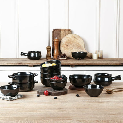 vicrays Ceramic Small Dessert Bowls Set - 10 oz, Set of 6, Microwave, Oven and Dishwasher Safe, for Rice, Ice Cream, Soup, Snacks, Cereal, Chili, Side Dishes etc, Kitchen Bowls Set, Black