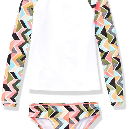 Kanu Surf Girls' Long Sleeve Rashguard UPF 50+ Two Piece Swim Set, Ruby Multi, 10