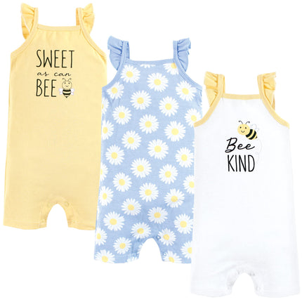Hudson Baby Unisex Cotton Rompers, Bee Kind, 18-24