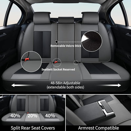FLORICH Full Set Car Seat Covers 5pcs, Breathable Waterproof Nappa Leather Seat Covers, Gary Seat Covers, Automotive Interior Cover Universal for Cars SUV Truck Sedan - Gary&Black