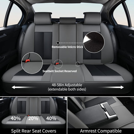 FLORICH Full Set Car Seat Covers 5pcs, Breathable Waterproof Nappa Leather Seat Covers, Gary Seat Covers, Automotive Interior Cover Universal for Cars SUV Truck Sedan - Gary&Black