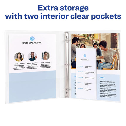 Avery Durable View 3 Ring Binder, 1/2 Inch Slant Rings, 0.7 Inch Wide Spine, Customizable Clear Cover and Spine, Ideal for School, Office, and Home Organization, 4 White Binders (03362)