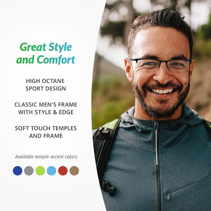 SAV Sportex Ar4150 Reading Glasses - Flexible, Durable, Ultra-Lightweight, High-Performance Readers for Men and Women, Sport Green, 29 mm