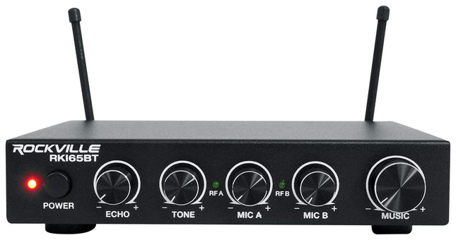 Rockville RKI65BT Micrófonos Inalámbricos UHF Duales + Interfaz de Micrófono de Karaoke Bluetooth, Negro