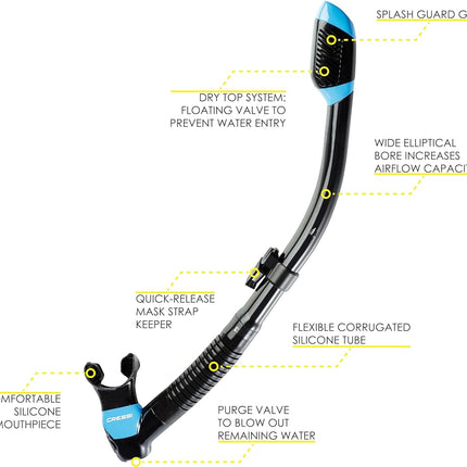 Cressi Supernova Dry, tuba de plongée sec adulte - Cressi : la qualité depuis 1946, noir/bleu, taille unique (ES259520)