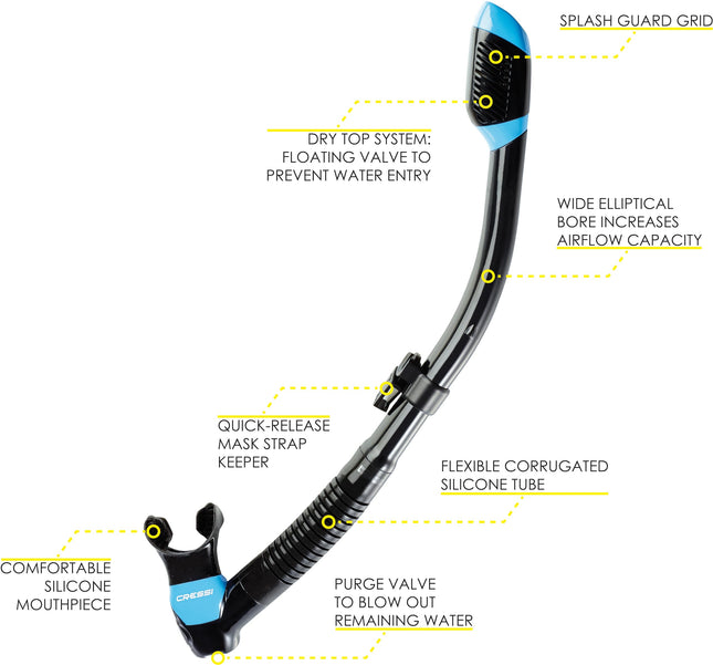 Cressi Supernova Dry, Snorkel Seco para Buceo Adulto - Cressi: Calidad desde 1946, Negro/Azul, Talla Única (ES259520)