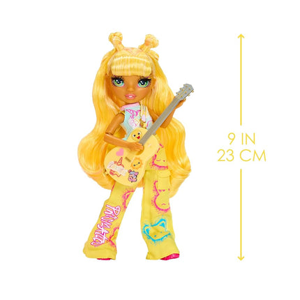 Rainbow High Junior High Rock Band - Sunny, Yellow - 23cm Fashion Doll with a Guitar, Customise with Stickers, Posable, Cute Toys for Children Ages 4+