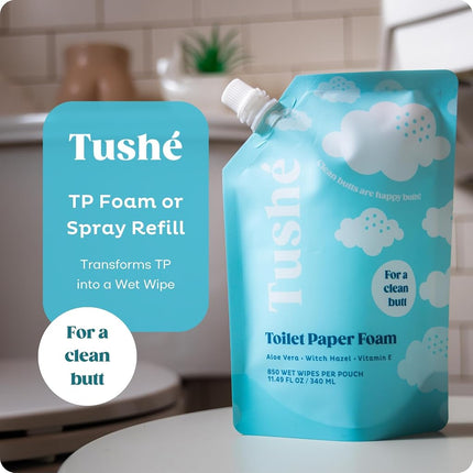 Tushé Toilet Paper Foam Refill for Foam & Spray Bottles – Flushable Wet Wipe Alternative for Sensitive Skin – Unscented, Septic Safe – 340ml (11.49 fl oz)