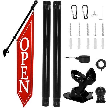 OPEN Flag with Pole Kit - Heavy Duty Canvas Open B