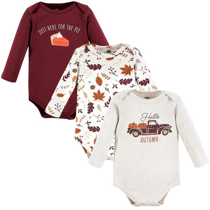 Hudson Baby baby-boys Cotton Long-sleeve Bodysuits 3-pack, Hello Autumn, 6-9 Months
