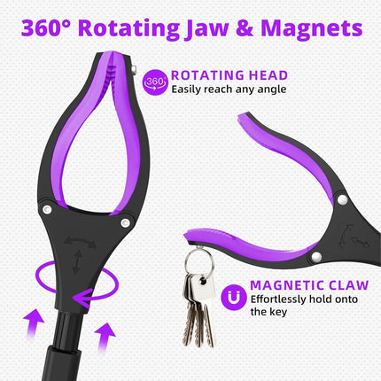 NOEAIKE 2-Pack 32" Grabber Reacher Tool, Foldable Reacher Grabber Pickup Tool with 360° Rotating Jaw & Magnetic Tip, GarbageTrash Picker Upper Grabber,Lightweight Grabbers for Seniors/Elderly(Purple)