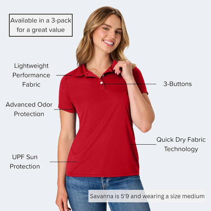Hanes Sport Women's Cool DRI Performance Polo,Deep Red,Medium