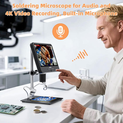 GLG208SE 4K 30FPS HDMI Digital Microscope 1500X with Microphone for Electronics Repair, 10.1" Dual Screen Display, 3840P UHD Video Audio for PCB Soldering, Coin Microscope Full View for Error Coins