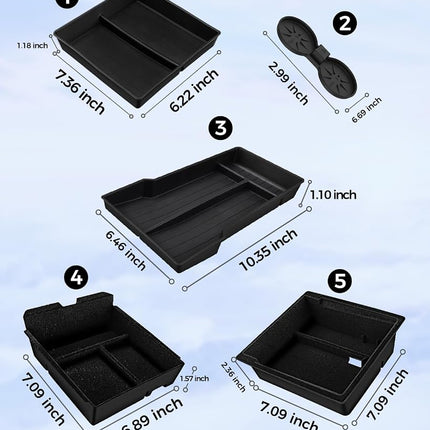 KYX Newest 5PCS Center Console Organizer Compatible with 2024 Tesla Model 3 Highland,4 Car Organizer Trays & 1 Center Console Cup Holder,Hidden Storage for Tesla Model 3 Accessories 2024(Black)