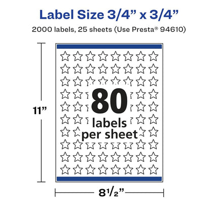 Etiquetas Avery de Estrella Blancas Brillantes con Sure Feed, 3/4" x 3/4", 2,000 Etiquetas Blancas Brillantes, Impresión hasta el Borde, Adhesivo Permanente para Etiquetas, Etiquetas Imprimibles con Láser/Inyección de Tinta