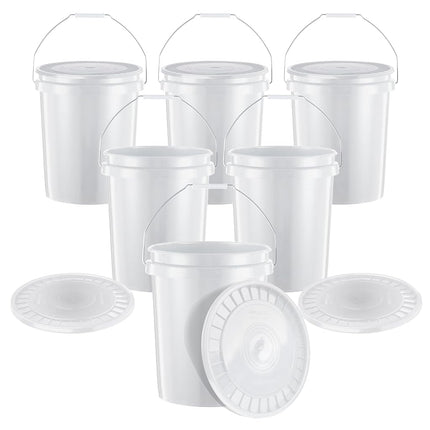 United Solutions 5-Gallon Heavy-Duty Buckets with Snap-On Lids, 6-Pack – BPA-Free, Food-Grade Plastic, Multi-Purpose Storage for Home, DIY, and Job Sites – White