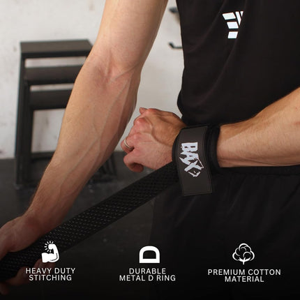 Ekko Weight Lifting Straps With Cuffed D Ring, Wrist Support for Men, Heavy Duty Thick Comfortable Lifting Straps, Secure Fit, Enhanced Grip, Straps for Weightlifting & Gym Training, Black