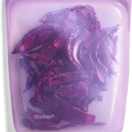 Stasher Silicone Reusable Storage Bag, 1/2 Gallon (Purple) | Food Meal Prep Storage Container | Lunch, Travel, Makeup, Gym Bag | Freezer, Oven, Microwave, Dishwasher Safe, Leakproof