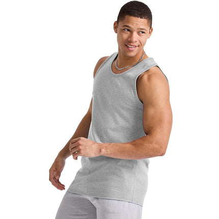 Hanes Men's Essentials Top Pack, Midweight Cotton Tanks, Sleeveless Shirts, 3-Pack, Light Steel, S