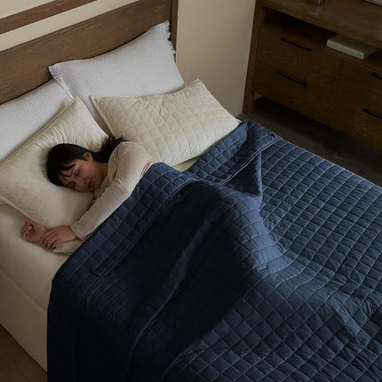 YnM Exclusive Cotton Weighted Blanket, Fall Asleep Faster and Sleep Better, 100% Oeko-Tex Certified Material with Glass Beads (Navy, 152cmx203cm, 7.7kg), Suit for One Person(75~80kg) Use on Queen Bed