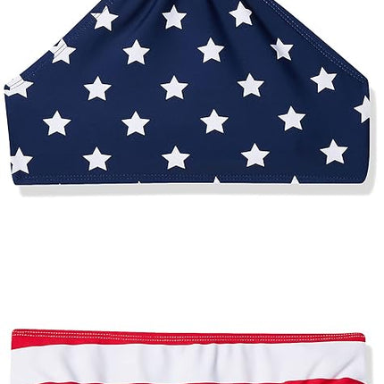 Kanu Surf Girls' Little Mahina Beach Sport Halter Bikini 2-Piece Swimsuit, USA American Flag, 4
