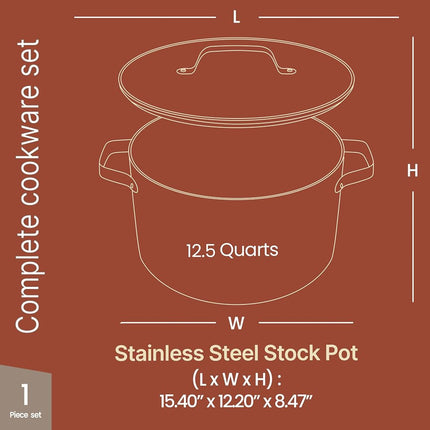 Olla para caldo de aluminio azul de 12.5 cuartos con tapa, olla antiadherente con revestimiento cerámico, sin PTFE ni PFAS, apta para horno hasta 500°F, asas remachadas de acero inoxidable, tapa de vidrio templado, compatible con todas las estufas