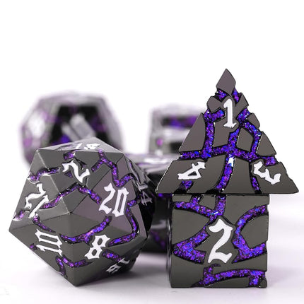 Metal Dice for DND - Ancient Cracked - Black Purpl