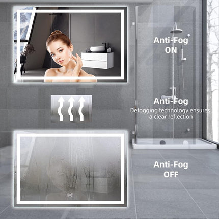 LED Bathroom Mirror, 24x32Inch Front and Backlit, 3 Colors Dimmable, CRI>90 Double Lights, Enhanced Anti-Fog, Wall Mount Lighted Mirror, Horizontally/Vertically Mounted